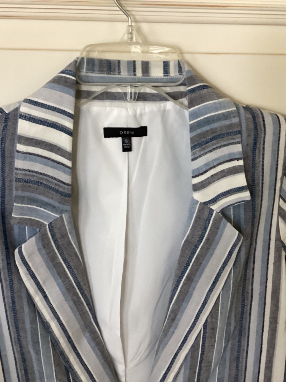 NWOT - DREW STRIPED BLUE GRAY WHITE JACKET - LINEN BLEND - SIZE S - Picture 3 of 10